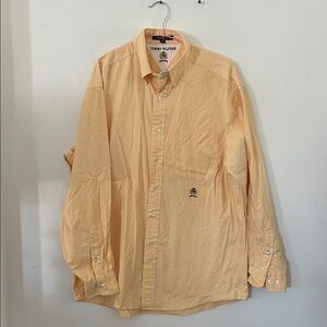 Tommy Hilfiger Men's Button-Down Shirt 16 Yellow 100% Cotton Long Sleeve Crest